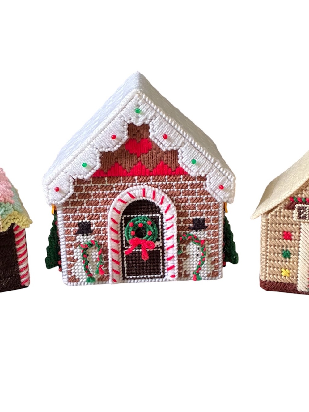 Vintage Needlepoint Plastic Handmade Christmas House Candy Factory Bakery